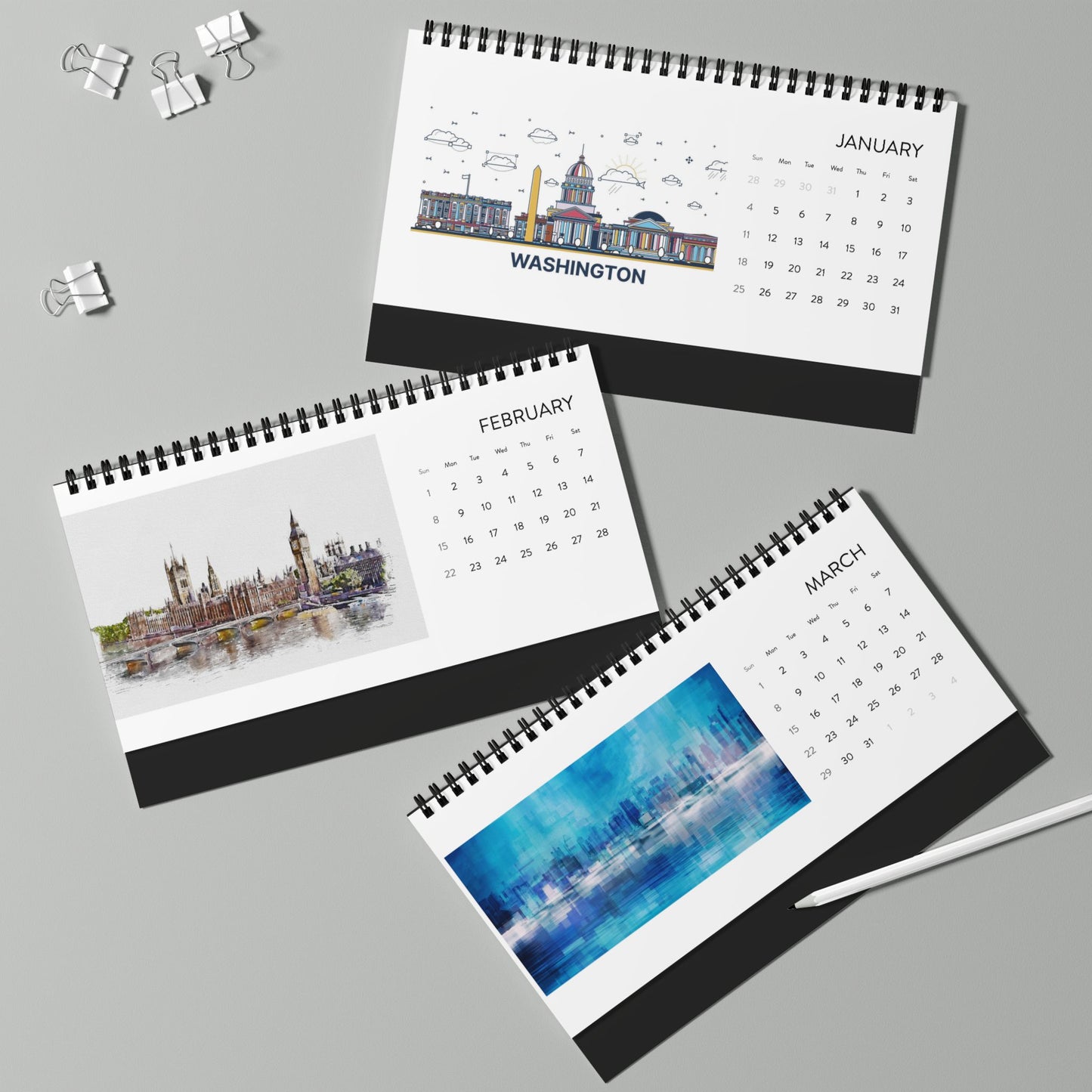 Paris & Rome 2026 Desktop Calendar — Scenic European Cities Grid