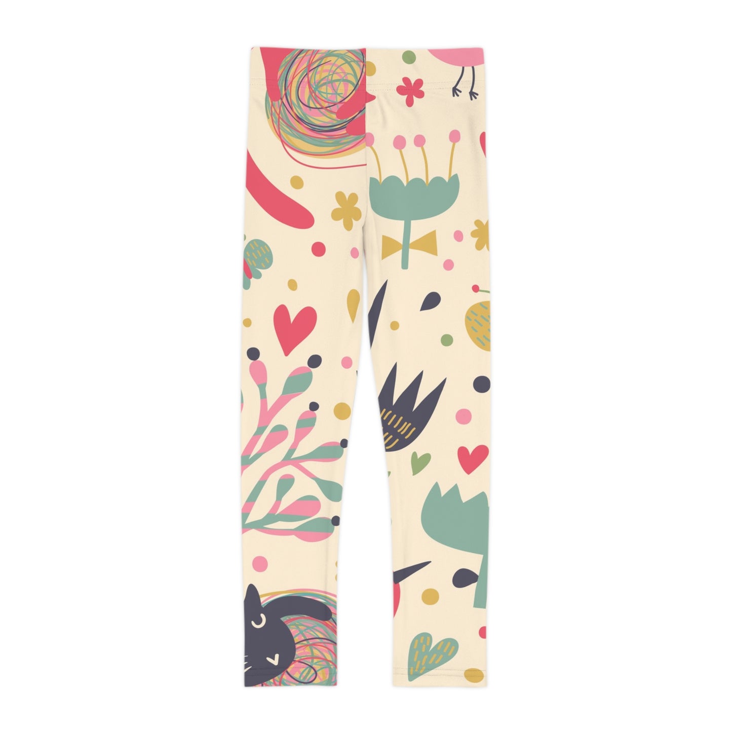 Kids Leggings — Playful Cats & Hearts All-Over Print