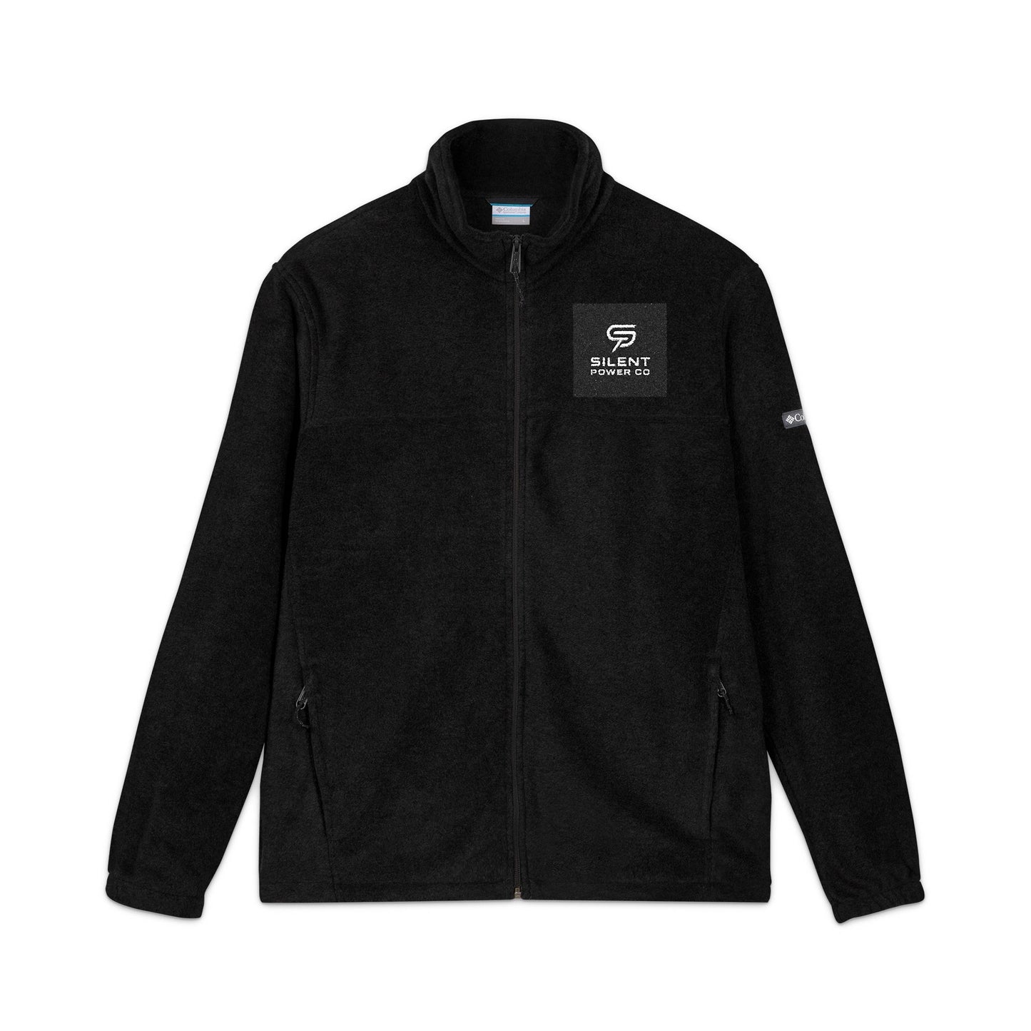 Embroidered Fleece Jacket — Black Columbia-Style Zip-Up with Chest Logo