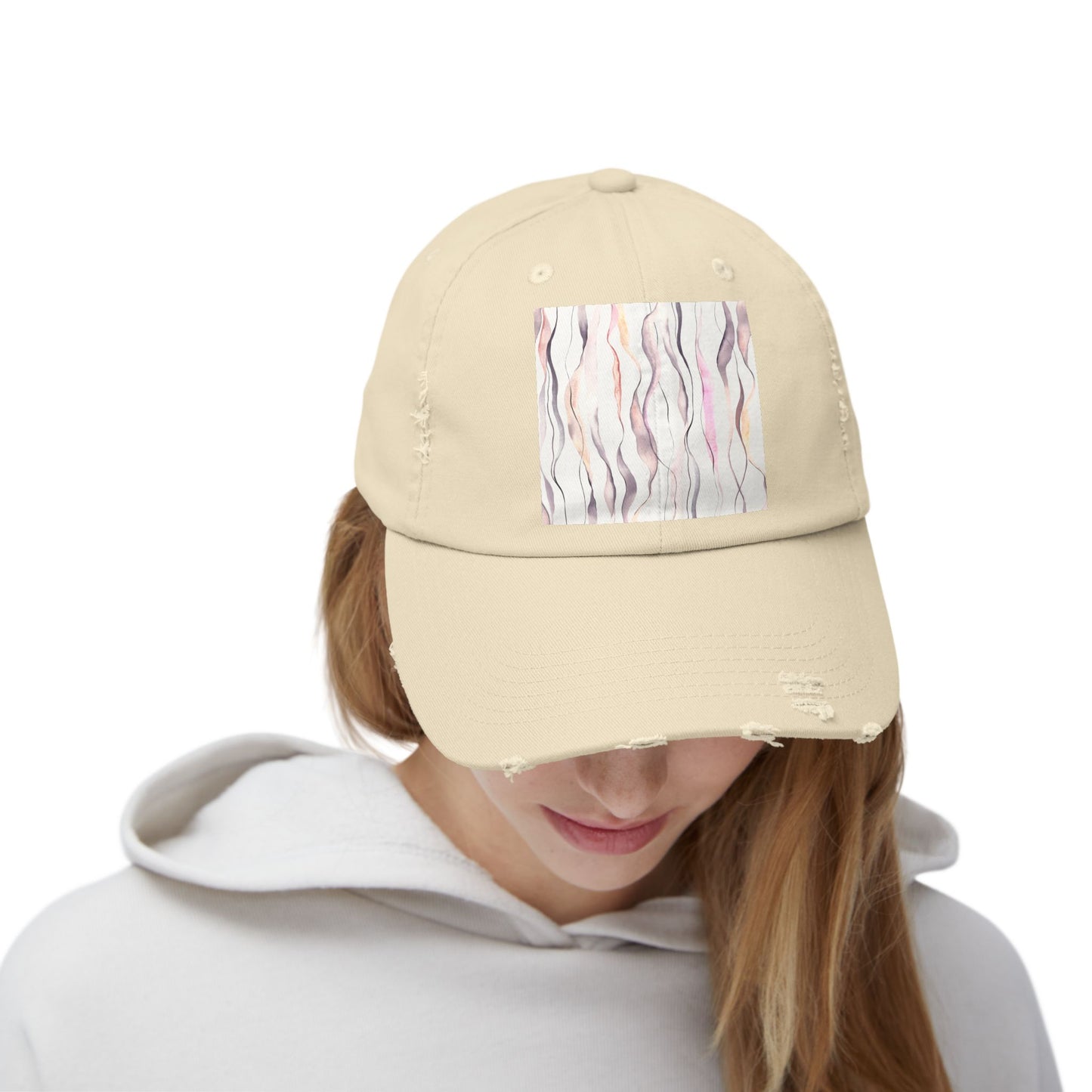 Distressed Baseball Cap — Soft Pastel Wave Abstract Patch