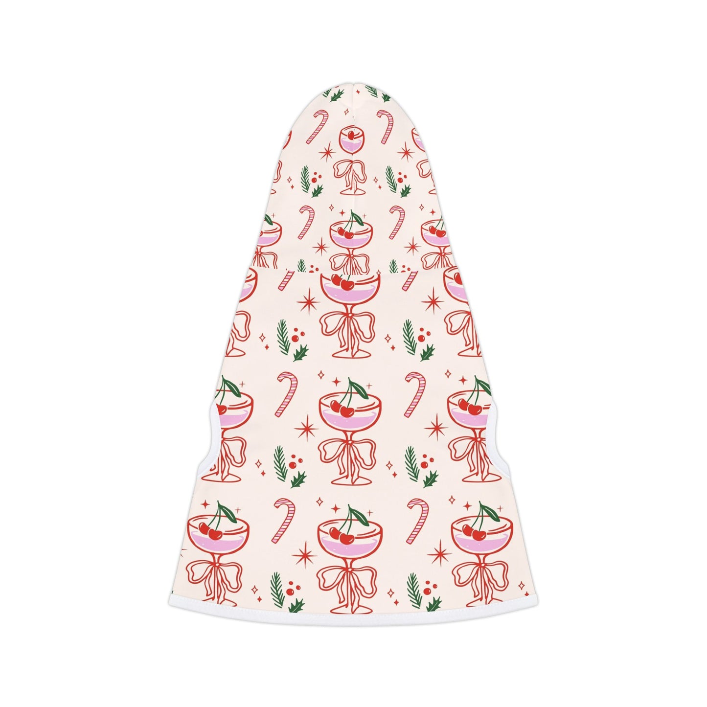 Holiday Candy Cane Pet Hoodie — Festive Christmas Dog Hoodie with Ornaments & Bows