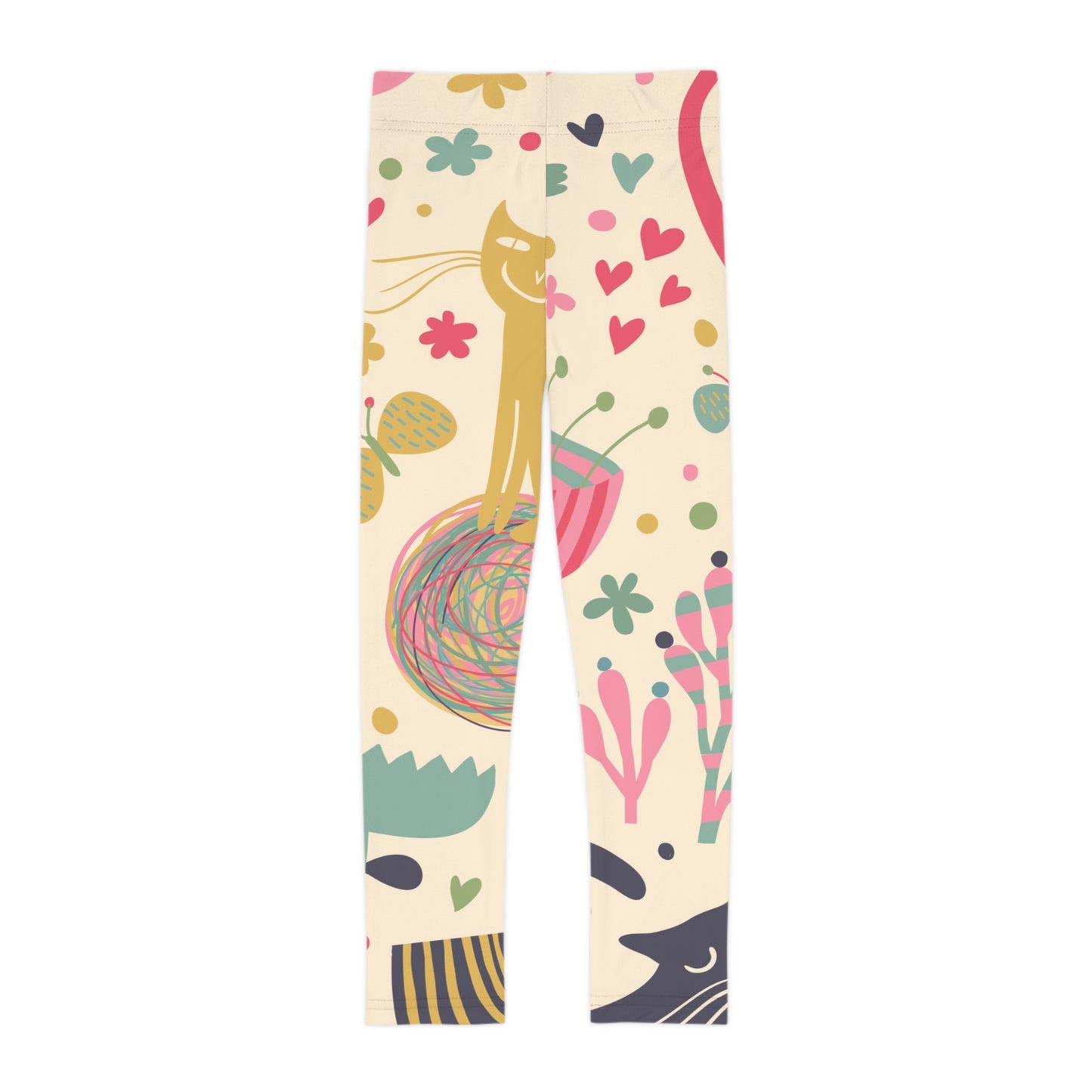 Kids Leggings — Playful Cats & Hearts All-Over Print