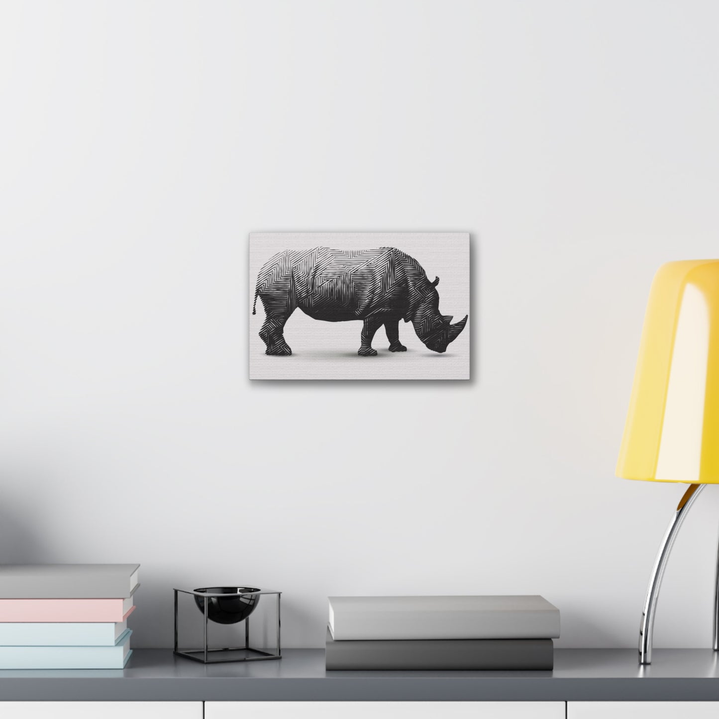 Geometric Rhino Canvas Print — Monochrome Wildlife Wall Art