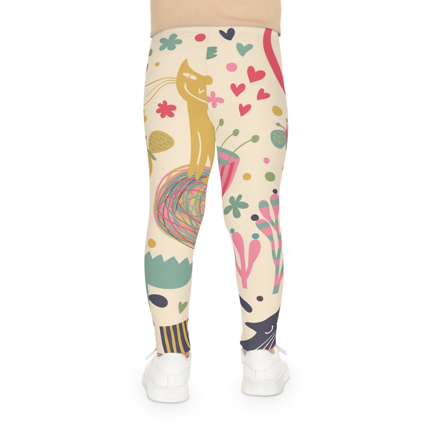 Kids Leggings — Playful Cats & Hearts All-Over Print