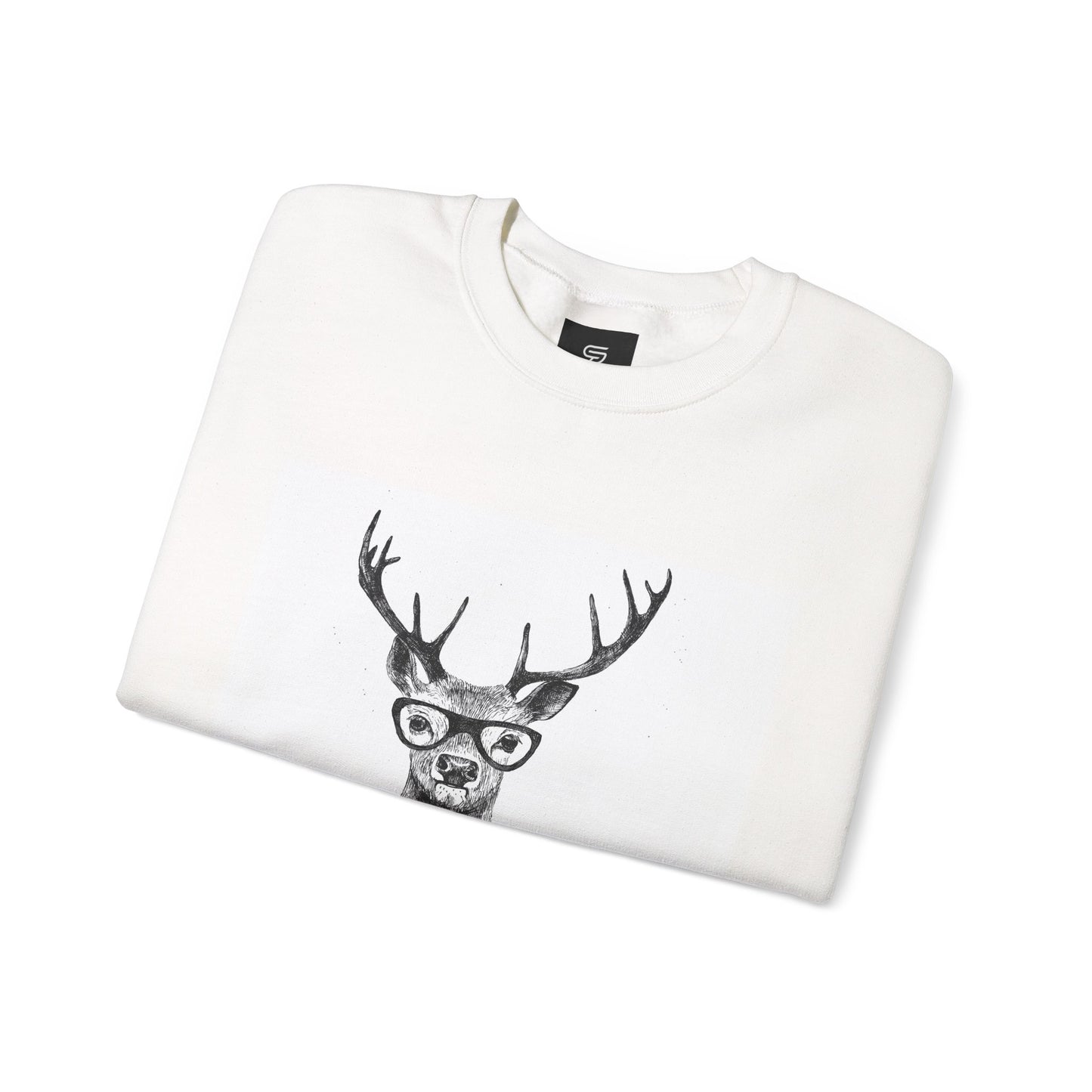 Deer with Glasses Crewneck Sweatshirt – Hipster Striped Deer Graphic
