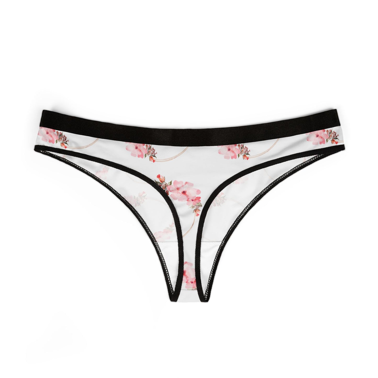 Floral Hoop Print Women's Thong — Pink Blossom Seamless Underwear