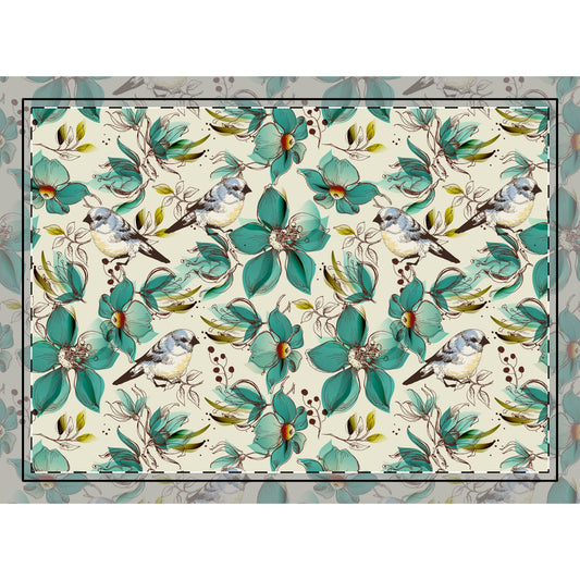Bird & Teal Floral Rug — Botanical Accent Floor Rug with Blue Tit Birds