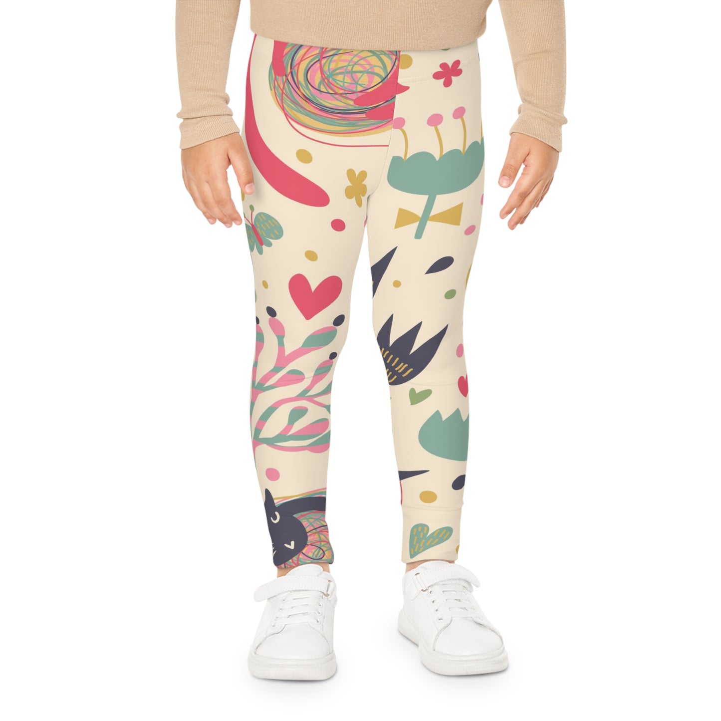 Kids Leggings — Playful Cats & Hearts All-Over Print