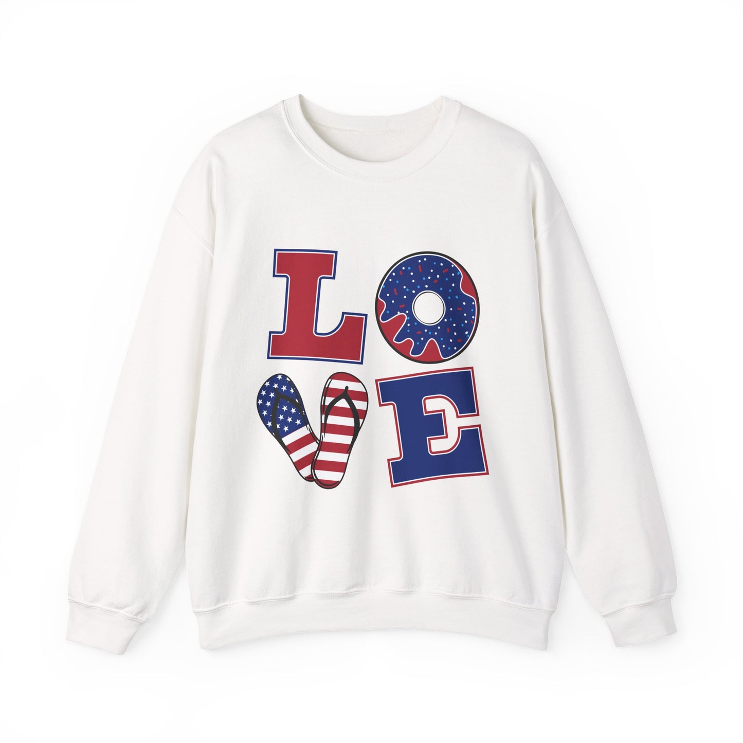 Patriotic LOVE Crewneck Sweatshirt – Americana Donut & Flag Letters