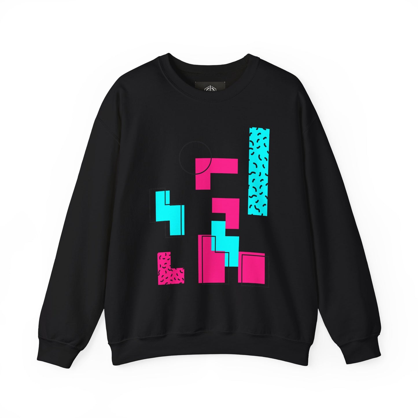 Retro Geometric Crewneck Sweatshirt — 80s Memphis Abstract Design