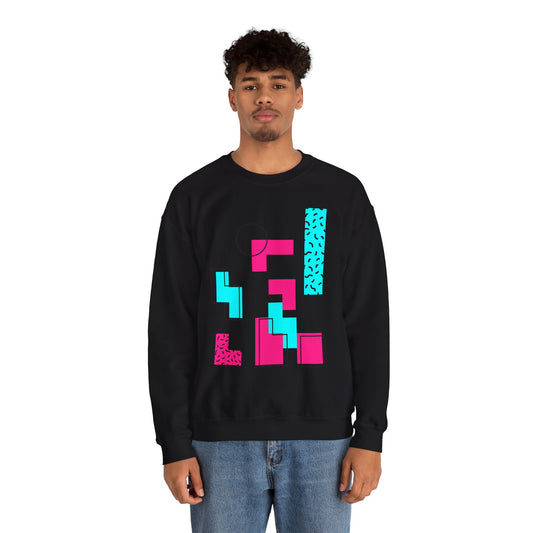 Retro Geometric Crewneck Sweatshirt — 80s Memphis Abstract Design