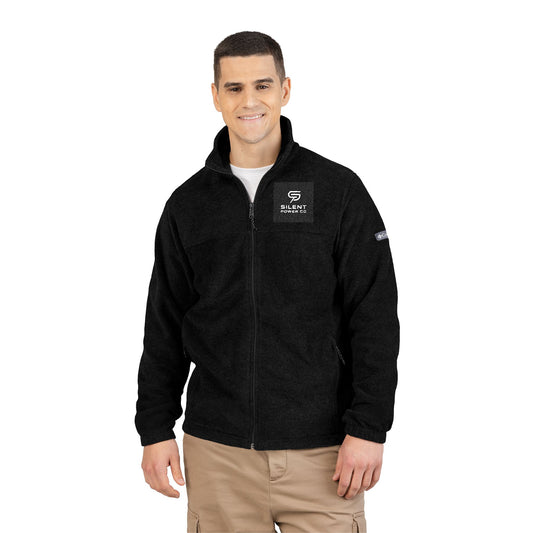 Embroidered Fleece Jacket — Black Columbia-Style Zip-Up with Chest Logo