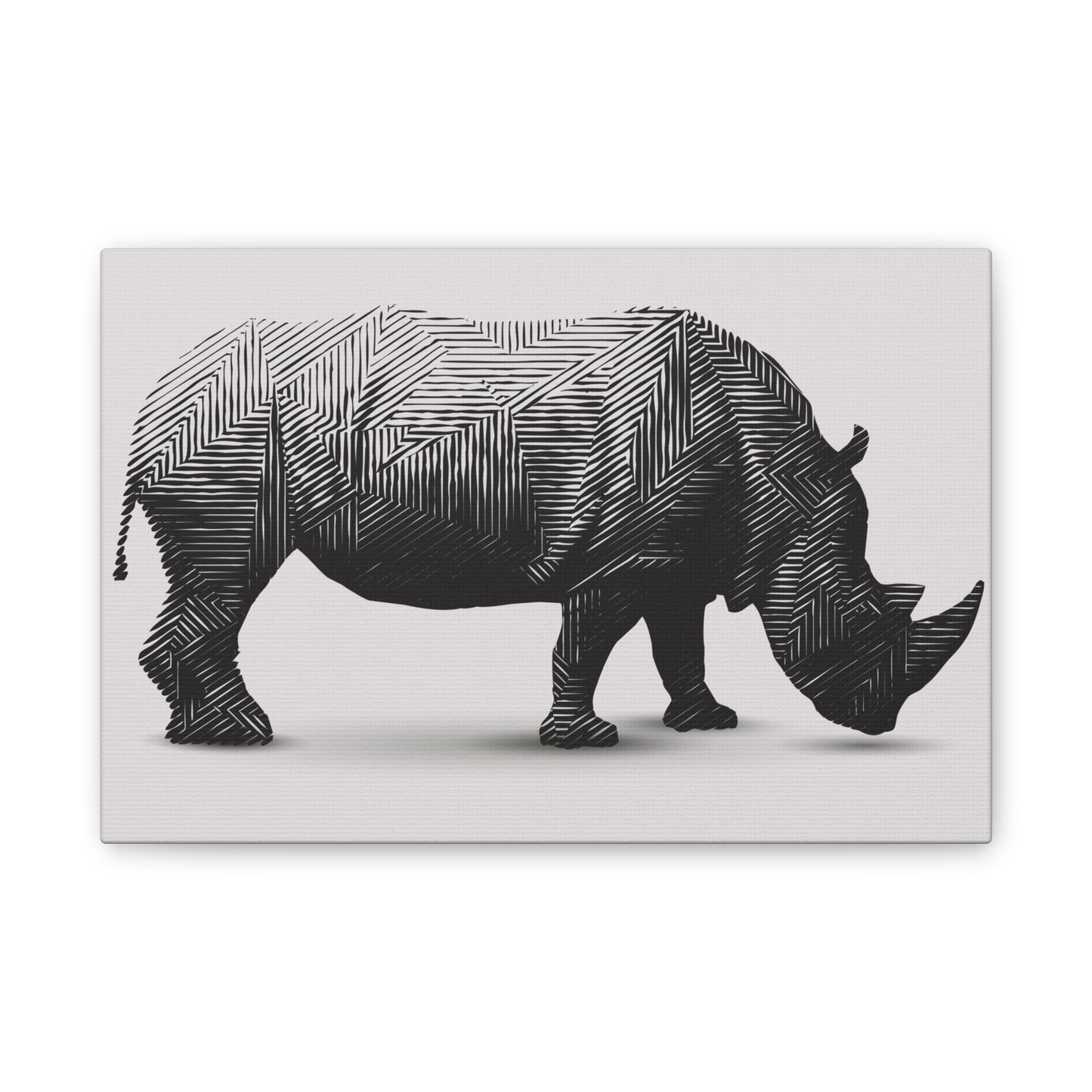 Geometric Rhino Canvas Print — Monochrome Wildlife Wall Art