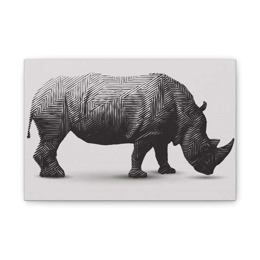 Geometric Rhino Canvas Print — Monochrome Wildlife Wall Art
