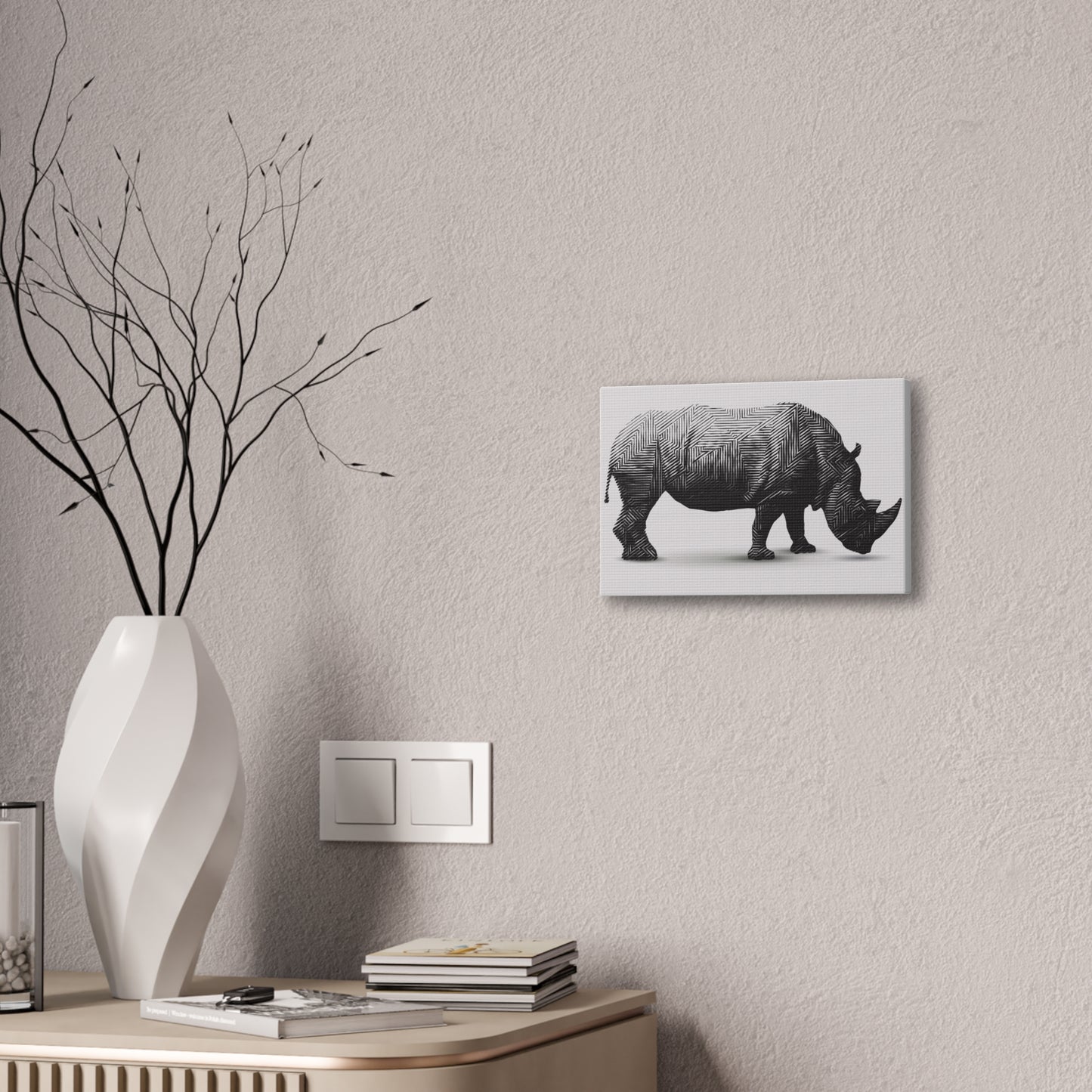 Geometric Rhino Canvas Print — Monochrome Wildlife Wall Art