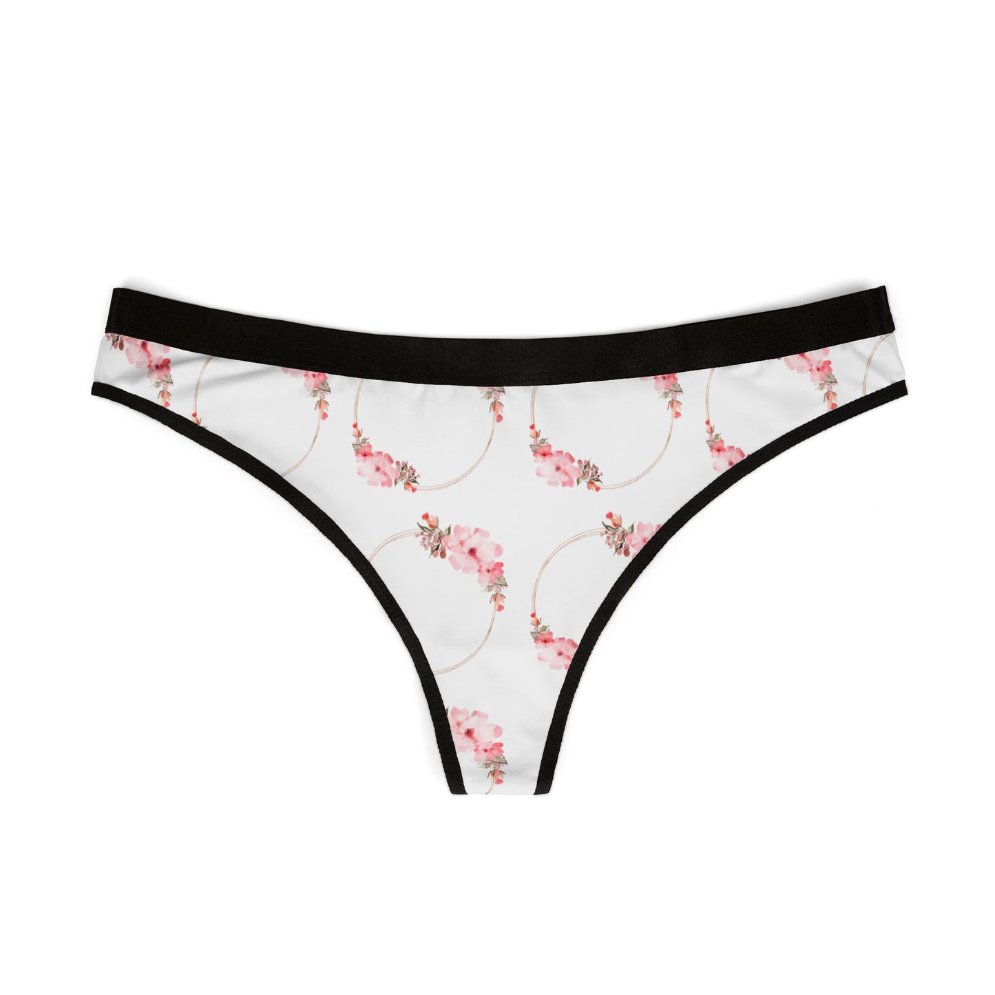Floral Hoop Print Women's Thong — Pink Blossom Seamless Underwear