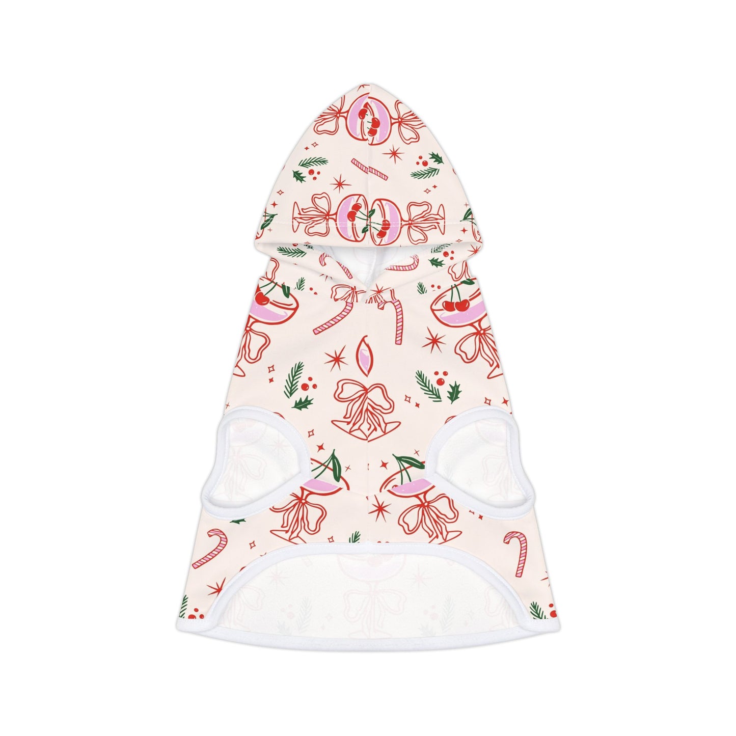 Holiday Candy Cane Pet Hoodie — Festive Christmas Dog Hoodie with Ornaments & Bows