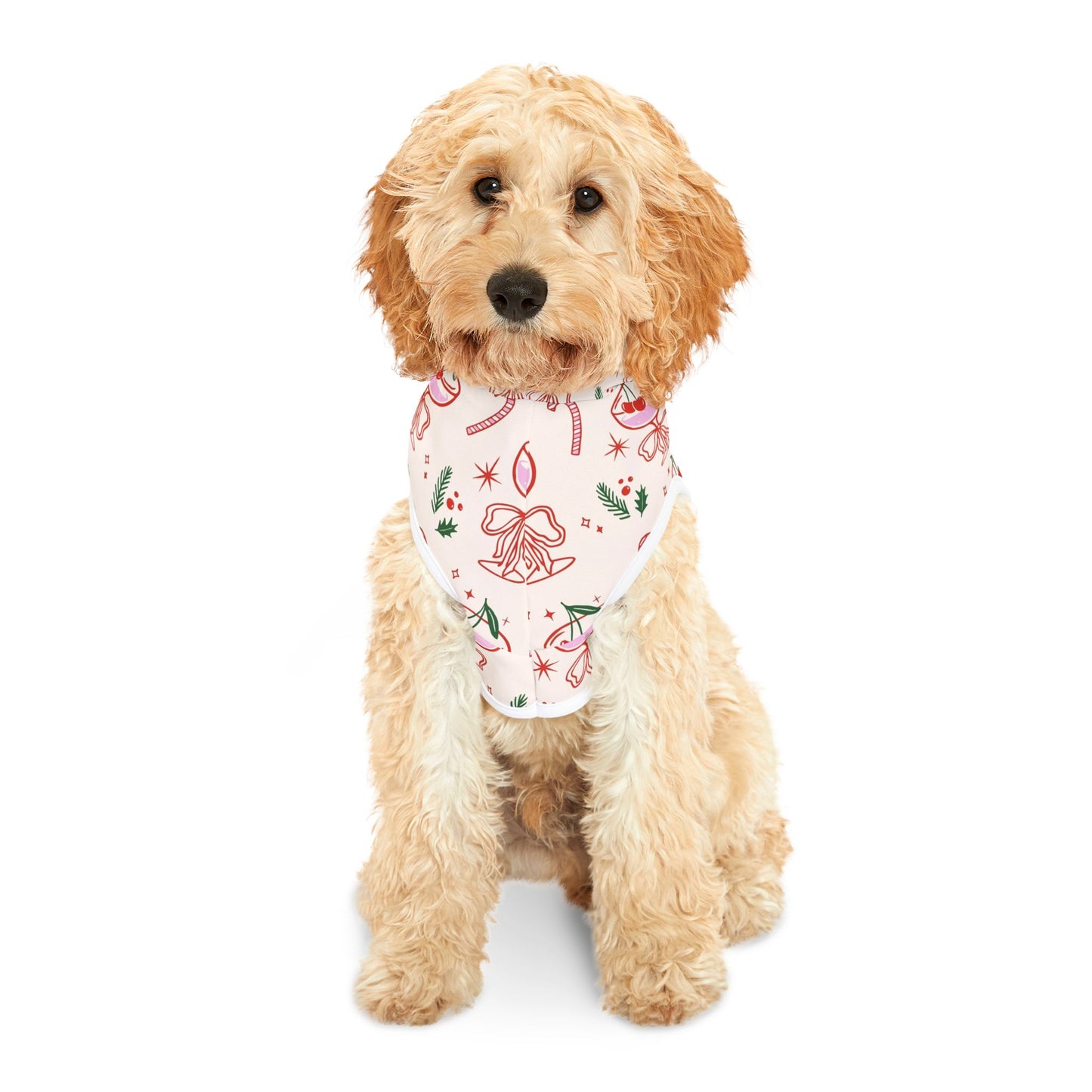 Holiday Candy Cane Pet Hoodie — Festive Christmas Dog Hoodie with Ornaments & Bows