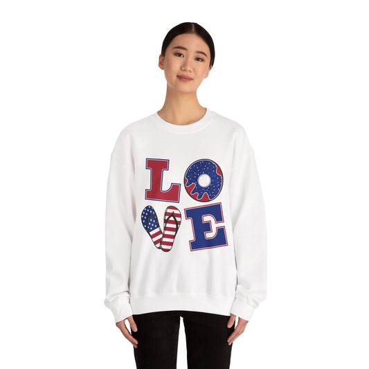 Patriotic LOVE Crewneck Sweatshirt – Americana Donut & Flag Letters