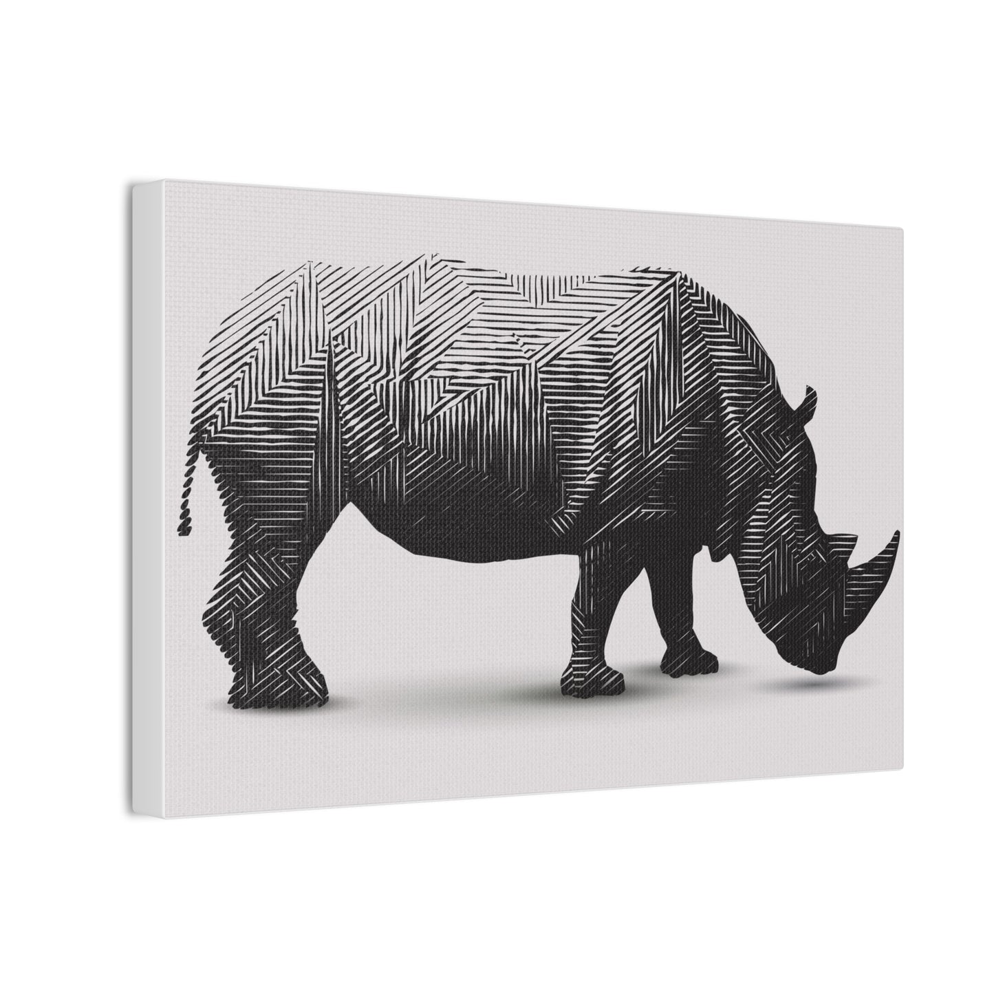 Geometric Rhino Canvas Print — Monochrome Wildlife Wall Art